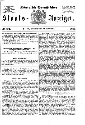 Königlich Preußischer Staats-Anzeiger (Allgemeine preußische Staats-Zeitung) Mittwoch 13. November 1861