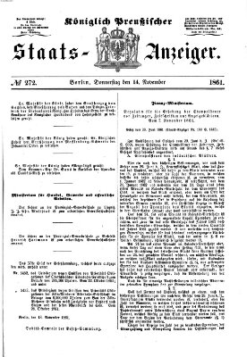 Königlich Preußischer Staats-Anzeiger (Allgemeine preußische Staats-Zeitung) Donnerstag 14. November 1861