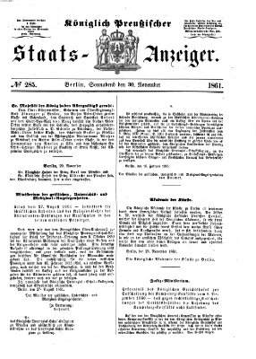 Königlich Preußischer Staats-Anzeiger (Allgemeine preußische Staats-Zeitung) Samstag 30. November 1861