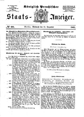 Königlich Preußischer Staats-Anzeiger (Allgemeine preußische Staats-Zeitung) Mittwoch 11. Dezember 1861