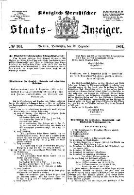 Königlich Preußischer Staats-Anzeiger (Allgemeine preußische Staats-Zeitung) Donnerstag 19. Dezember 1861