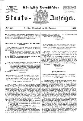 Königlich Preußischer Staats-Anzeiger (Allgemeine preußische Staats-Zeitung) Samstag 21. Dezember 1861