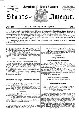 Königlich Preußischer Staats-Anzeiger (Allgemeine preußische Staats-Zeitung) Sonntag 29. Dezember 1861