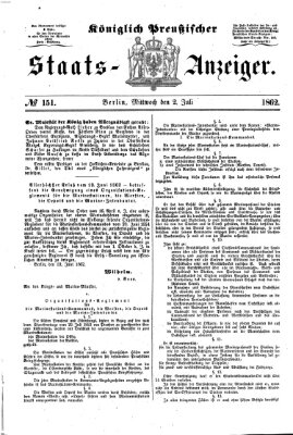 Königlich Preußischer Staats-Anzeiger (Allgemeine preußische Staats-Zeitung) Mittwoch 2. Juli 1862