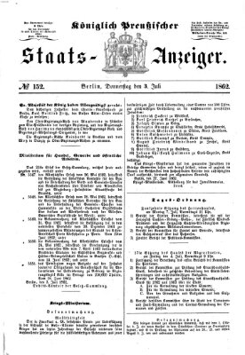 Königlich Preußischer Staats-Anzeiger (Allgemeine preußische Staats-Zeitung) Donnerstag 3. Juli 1862