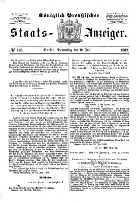 Königlich Preußischer Staats-Anzeiger (Allgemeine preußische Staats-Zeitung) Donnerstag 10. Juli 1862