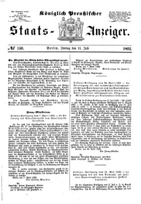 Königlich Preußischer Staats-Anzeiger (Allgemeine preußische Staats-Zeitung) Freitag 11. Juli 1862