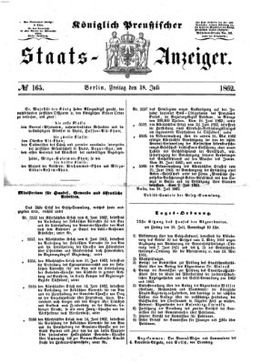 Königlich Preußischer Staats-Anzeiger (Allgemeine preußische Staats-Zeitung) Freitag 18. Juli 1862