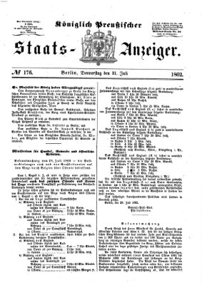 Königlich Preußischer Staats-Anzeiger (Allgemeine preußische Staats-Zeitung) Donnerstag 31. Juli 1862