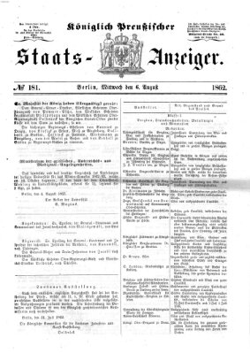 Königlich Preußischer Staats-Anzeiger (Allgemeine preußische Staats-Zeitung) Mittwoch 6. August 1862