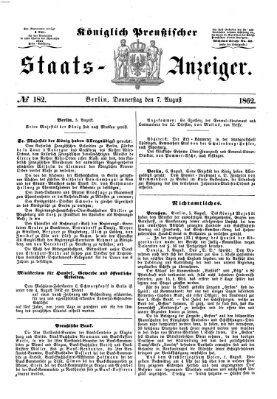 Königlich Preußischer Staats-Anzeiger (Allgemeine preußische Staats-Zeitung) Donnerstag 7. August 1862