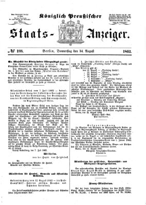 Königlich Preußischer Staats-Anzeiger (Allgemeine preußische Staats-Zeitung) Donnerstag 14. August 1862