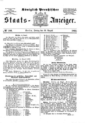 Königlich Preußischer Staats-Anzeiger (Allgemeine preußische Staats-Zeitung) Freitag 15. August 1862