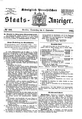 Königlich Preußischer Staats-Anzeiger (Allgemeine preußische Staats-Zeitung) Donnerstag 4. September 1862