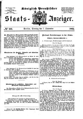 Königlich Preußischer Staats-Anzeiger (Allgemeine preußische Staats-Zeitung) Sonntag 7. September 1862