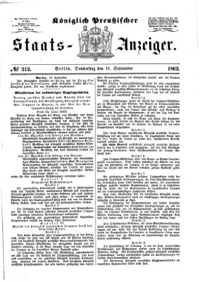 Königlich Preußischer Staats-Anzeiger (Allgemeine preußische Staats-Zeitung) Donnerstag 11. September 1862