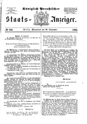 Königlich Preußischer Staats-Anzeiger (Allgemeine preußische Staats-Zeitung) Samstag 20. September 1862