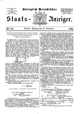 Königlich Preußischer Staats-Anzeiger (Allgemeine preußische Staats-Zeitung) Sonntag 21. September 1862