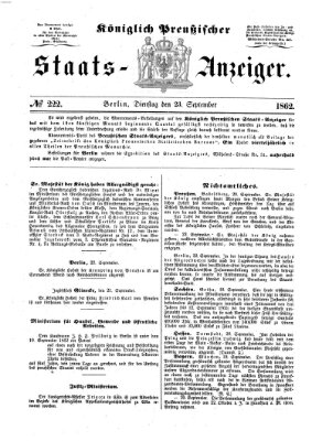 Königlich Preußischer Staats-Anzeiger (Allgemeine preußische Staats-Zeitung) Dienstag 23. September 1862