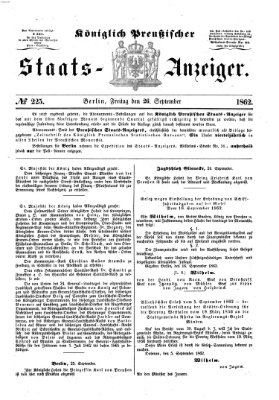 Königlich Preußischer Staats-Anzeiger (Allgemeine preußische Staats-Zeitung) Freitag 26. September 1862