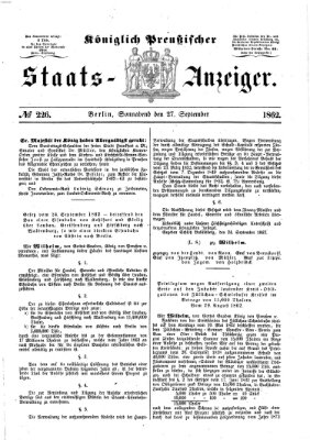 Königlich Preußischer Staats-Anzeiger (Allgemeine preußische Staats-Zeitung) Samstag 27. September 1862