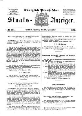 Königlich Preußischer Staats-Anzeiger (Allgemeine preußische Staats-Zeitung) Sonntag 28. September 1862