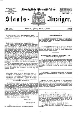 Königlich Preußischer Staats-Anzeiger (Allgemeine preußische Staats-Zeitung) Freitag 3. Oktober 1862