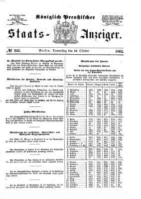 Königlich Preußischer Staats-Anzeiger (Allgemeine preußische Staats-Zeitung) Donnerstag 16. Oktober 1862