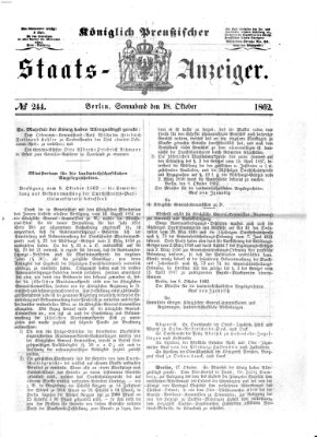 Königlich Preußischer Staats-Anzeiger (Allgemeine preußische Staats-Zeitung) Samstag 18. Oktober 1862