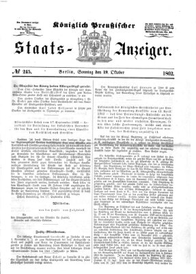 Königlich Preußischer Staats-Anzeiger (Allgemeine preußische Staats-Zeitung) Sonntag 19. Oktober 1862