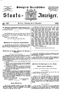 Königlich Preußischer Staats-Anzeiger (Allgemeine preußische Staats-Zeitung) Sonntag 2. November 1862