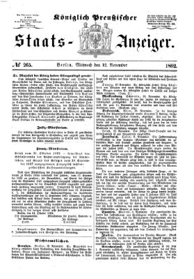 Königlich Preußischer Staats-Anzeiger (Allgemeine preußische Staats-Zeitung) Mittwoch 12. November 1862