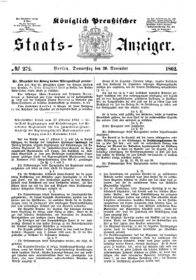 Königlich Preußischer Staats-Anzeiger (Allgemeine preußische Staats-Zeitung) Donnerstag 20. November 1862