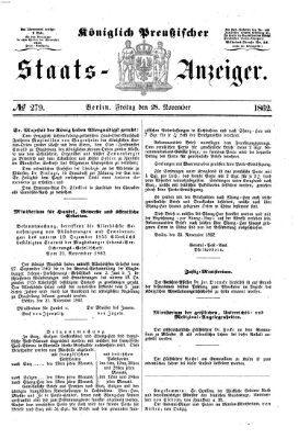 Königlich Preußischer Staats-Anzeiger (Allgemeine preußische Staats-Zeitung) Freitag 28. November 1862