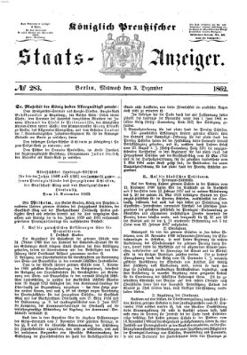 Königlich Preußischer Staats-Anzeiger (Allgemeine preußische Staats-Zeitung) Mittwoch 3. Dezember 1862