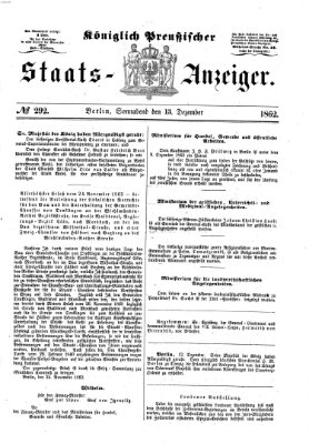 Königlich Preußischer Staats-Anzeiger (Allgemeine preußische Staats-Zeitung) Samstag 13. Dezember 1862