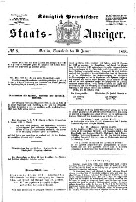 Königlich Preußischer Staats-Anzeiger (Allgemeine preußische Staats-Zeitung) Samstag 10. Januar 1863