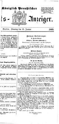 Königlich Preußischer Staats-Anzeiger (Allgemeine preußische Staats-Zeitung) Sonntag 11. Januar 1863