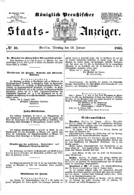 Königlich Preußischer Staats-Anzeiger (Allgemeine preußische Staats-Zeitung) Dienstag 13. Januar 1863