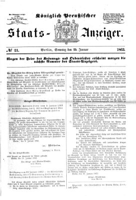 Königlich Preußischer Staats-Anzeiger (Allgemeine preußische Staats-Zeitung) Sonntag 25. Januar 1863