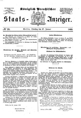 Königlich Preußischer Staats-Anzeiger (Allgemeine preußische Staats-Zeitung) Dienstag 27. Januar 1863