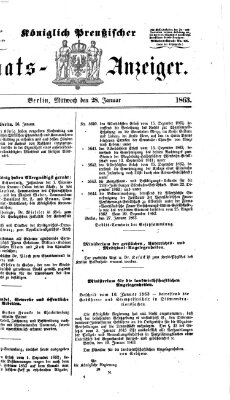 Königlich Preußischer Staats-Anzeiger (Allgemeine preußische Staats-Zeitung) Mittwoch 28. Januar 1863