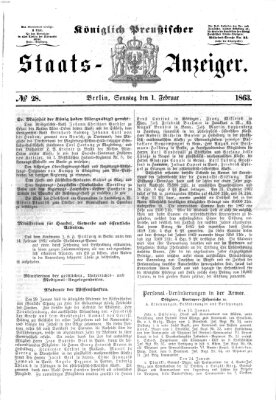 Königlich Preußischer Staats-Anzeiger (Allgemeine preußische Staats-Zeitung) Sonntag 1. Februar 1863