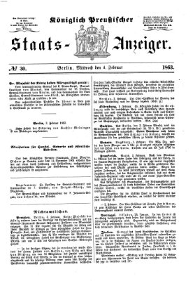 Königlich Preußischer Staats-Anzeiger (Allgemeine preußische Staats-Zeitung) Mittwoch 4. Februar 1863