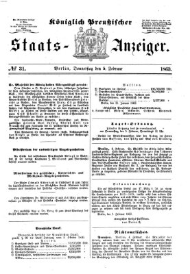 Königlich Preußischer Staats-Anzeiger (Allgemeine preußische Staats-Zeitung) Donnerstag 5. Februar 1863