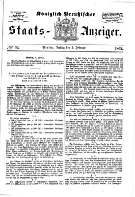 Königlich Preußischer Staats-Anzeiger (Allgemeine preußische Staats-Zeitung) Freitag 6. Februar 1863