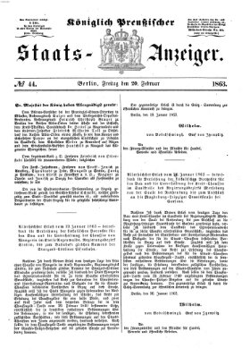 Königlich Preußischer Staats-Anzeiger (Allgemeine preußische Staats-Zeitung) Freitag 20. Februar 1863