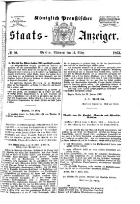 Königlich Preußischer Staats-Anzeiger (Allgemeine preußische Staats-Zeitung) Mittwoch 11. März 1863