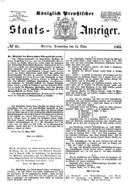 Königlich Preußischer Staats-Anzeiger (Allgemeine preußische Staats-Zeitung) Donnerstag 12. März 1863