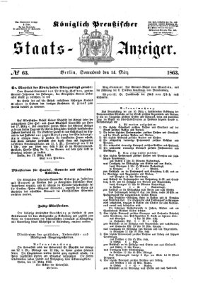 Königlich Preußischer Staats-Anzeiger (Allgemeine preußische Staats-Zeitung) Samstag 14. März 1863